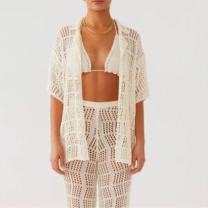 Beige cream crochet peppermayo beach knit shirt
